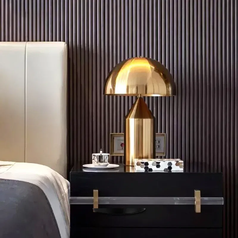 Lampshade Color: Green, Emitting Color: Blue - Creative Mushroom LED Table Lamp Modern Luxury Gold Nordic Art Eye Protection Living Room Bedhead High-end Decoration Steerable