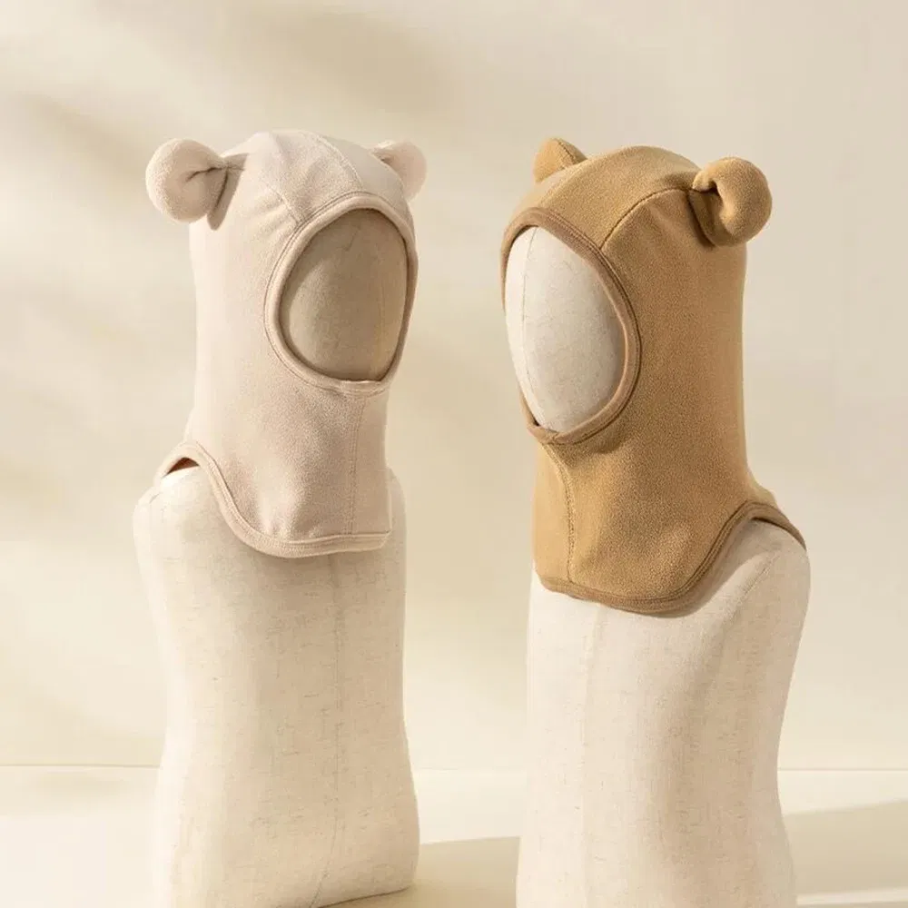 Color: Beige, Size: One Size - Baby Hats Scarf Set Winter Toddler Polar Fleece Balaclavas Infant Cute Ear Protection Beanies Boys/Girls Warm Caps Scarf Set