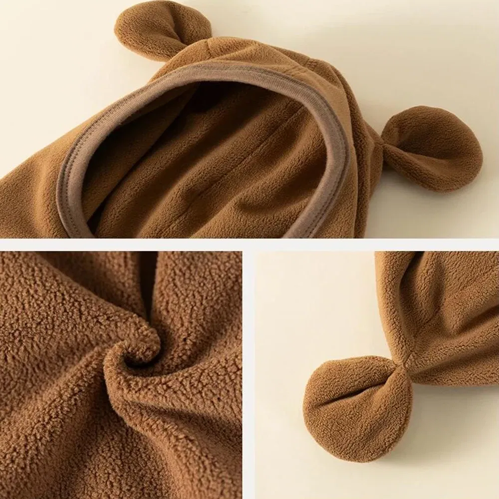 Color: Beige, Size: One Size - Baby Hats Scarf Set Winter Toddler Polar Fleece Balaclavas Infant Cute Ear Protection Beanies Boys/Girls Warm Caps Scarf Set