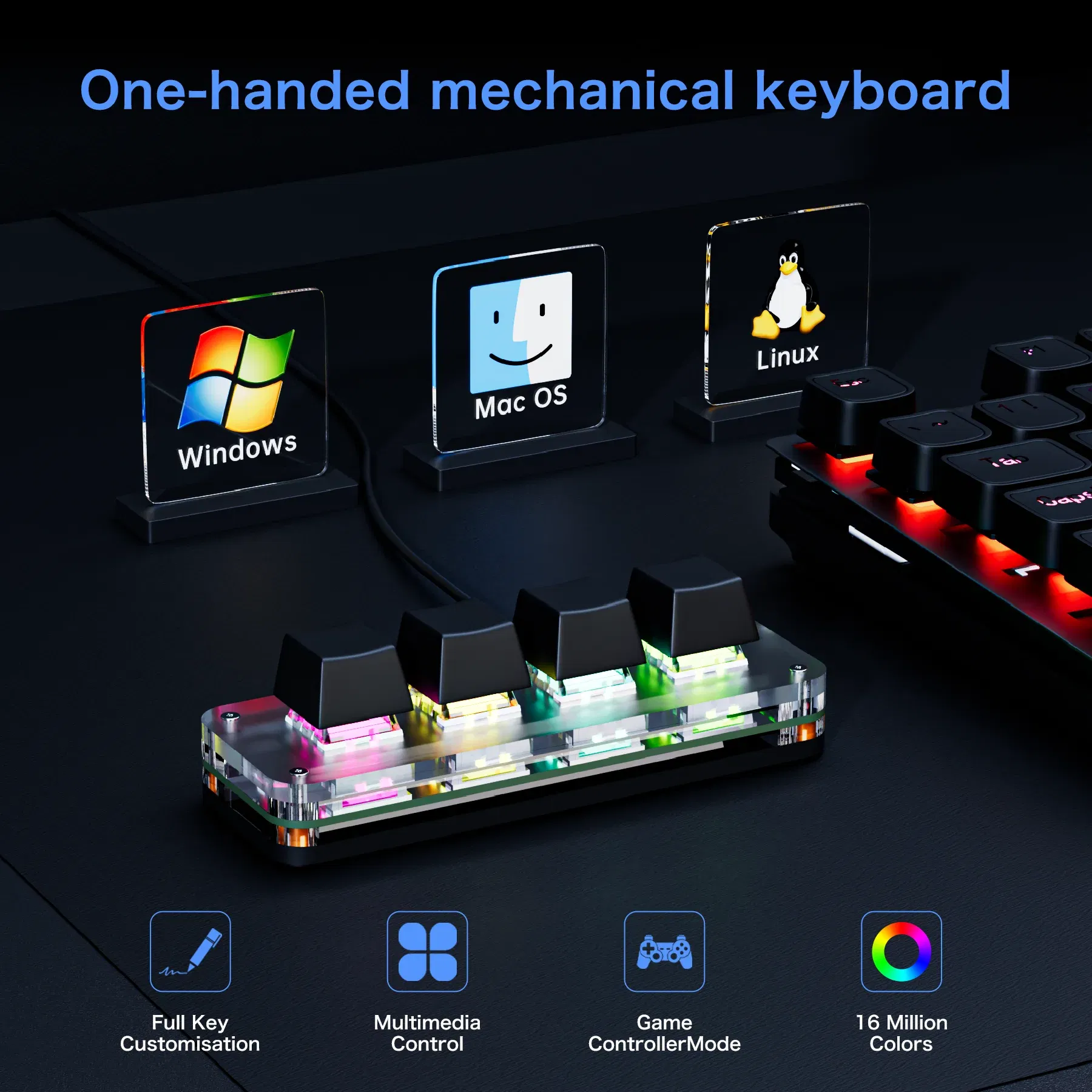 Color: Olive - Programming Macro Mechanical Keyboard RGB Mini Gaming Custom Macropad 4 Keys Keypads For PS Copy Paste Hotswap Keypad USB Wired