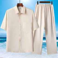 Summer Ice Cotton Short-Sleeved Shirt Set