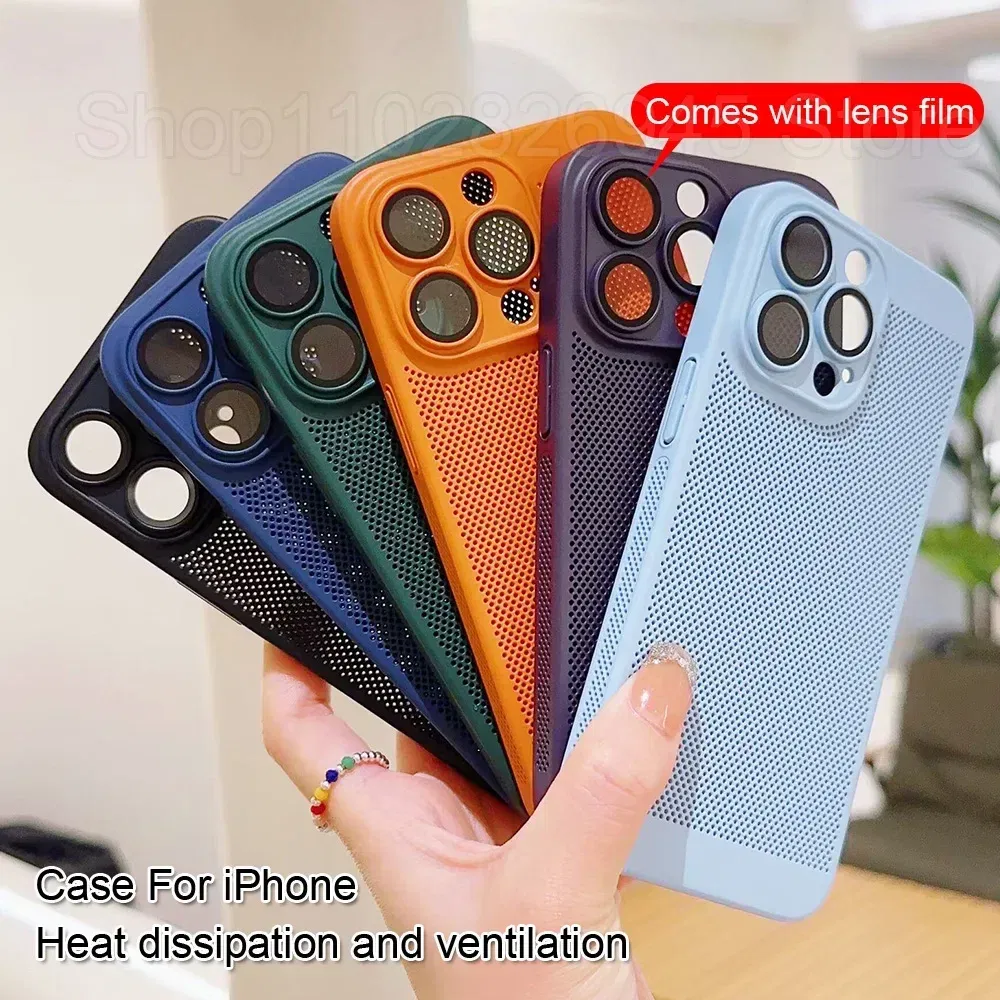 Color: black, Compatible-Phone Models: For iPhone 13 Pro Max, Ships From: CHINA - Breathable Heat Dissipation Cooling Case For iPhone 16 Pro Max 15 14 13 12 11 PC Hard Back Cover