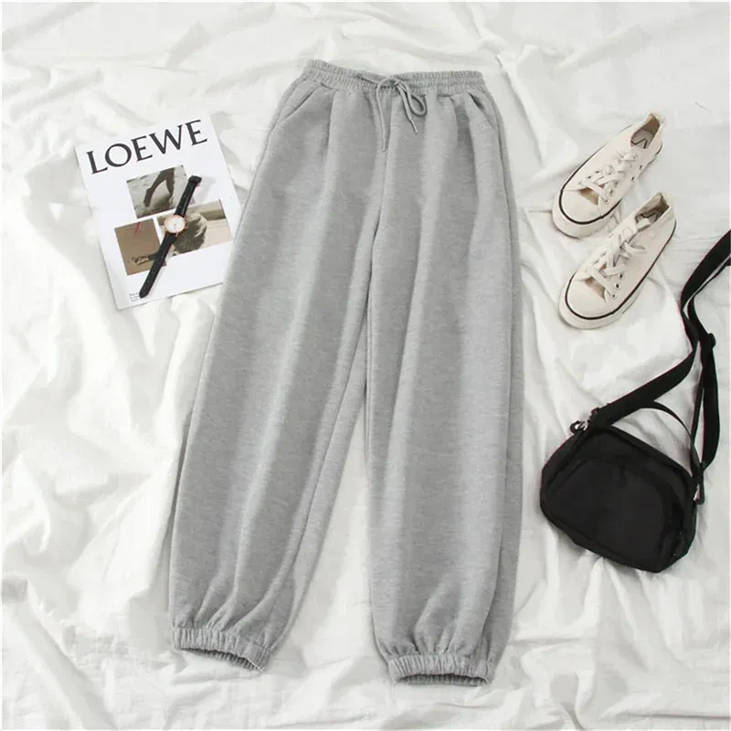 Color: Beige, Size: XL - Gray women Sweatpants Autumn New Baggy Fashion Oversize Sports Pants Black winter thick Joggers Streetwear Trousers