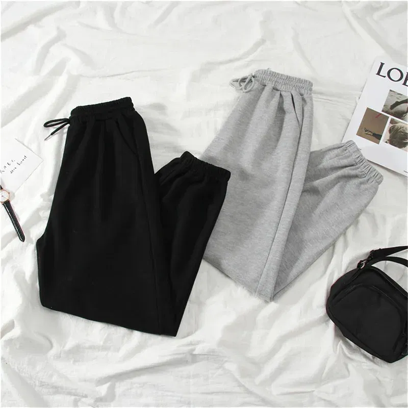 Color: Beige, Size: XL - Gray women Sweatpants Autumn New Baggy Fashion Oversize Sports Pants Black winter thick Joggers Streetwear Trousers