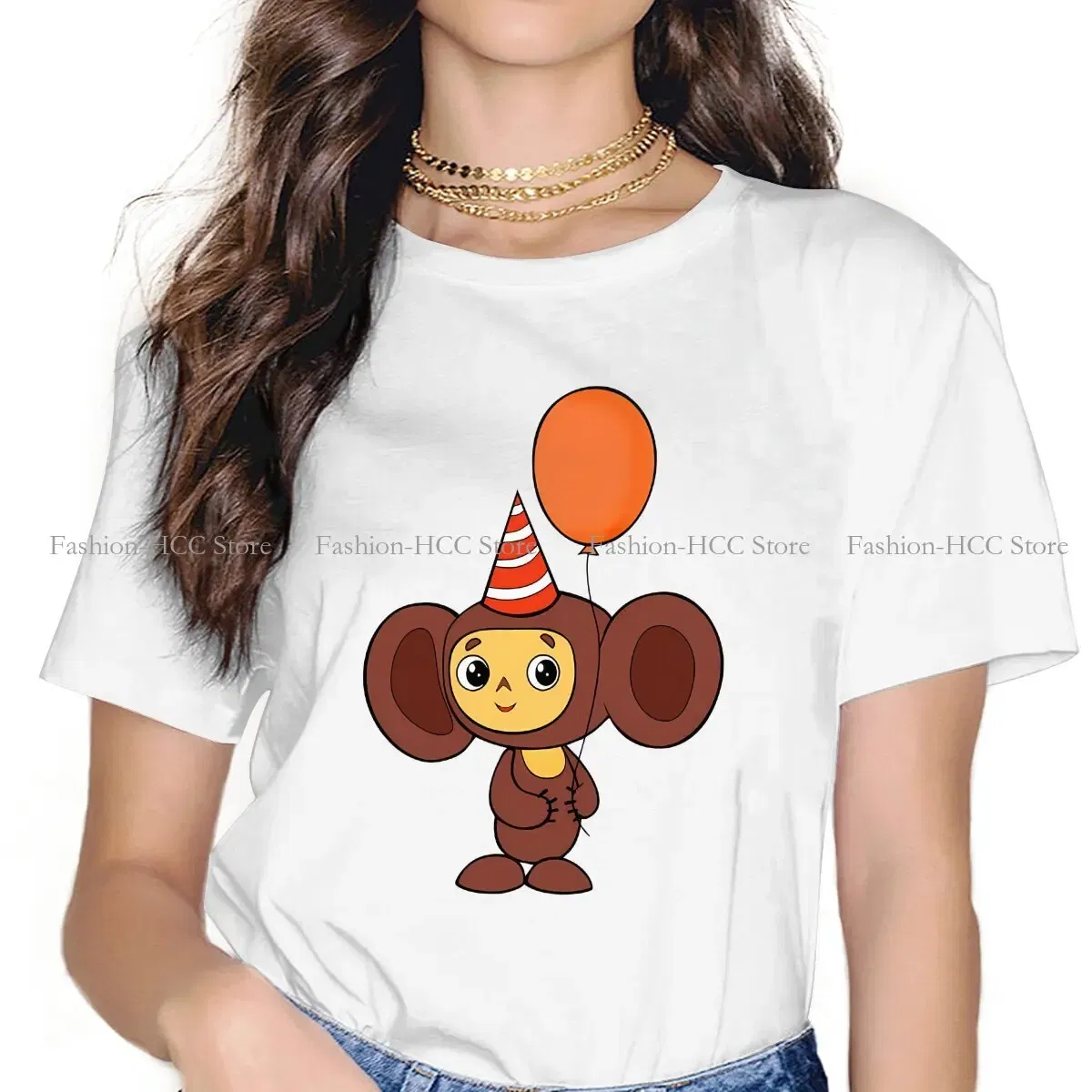 Color: WHITE, Size: XL - Cheburashka Che Burashka Gena Russian Cartoon Polyester TShirts Birthday Distinctive Homme T Shirt Hipster Clothing