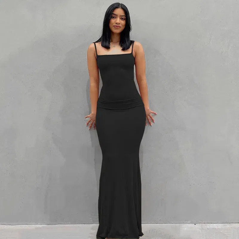 Color: black, Size: S - Satin Slip Sleeveless Backless Maxi Dress Women 2023 Y2K Summer Bodycon Elegant Sexy Outfits Ladies Birthday Party Club Sundress