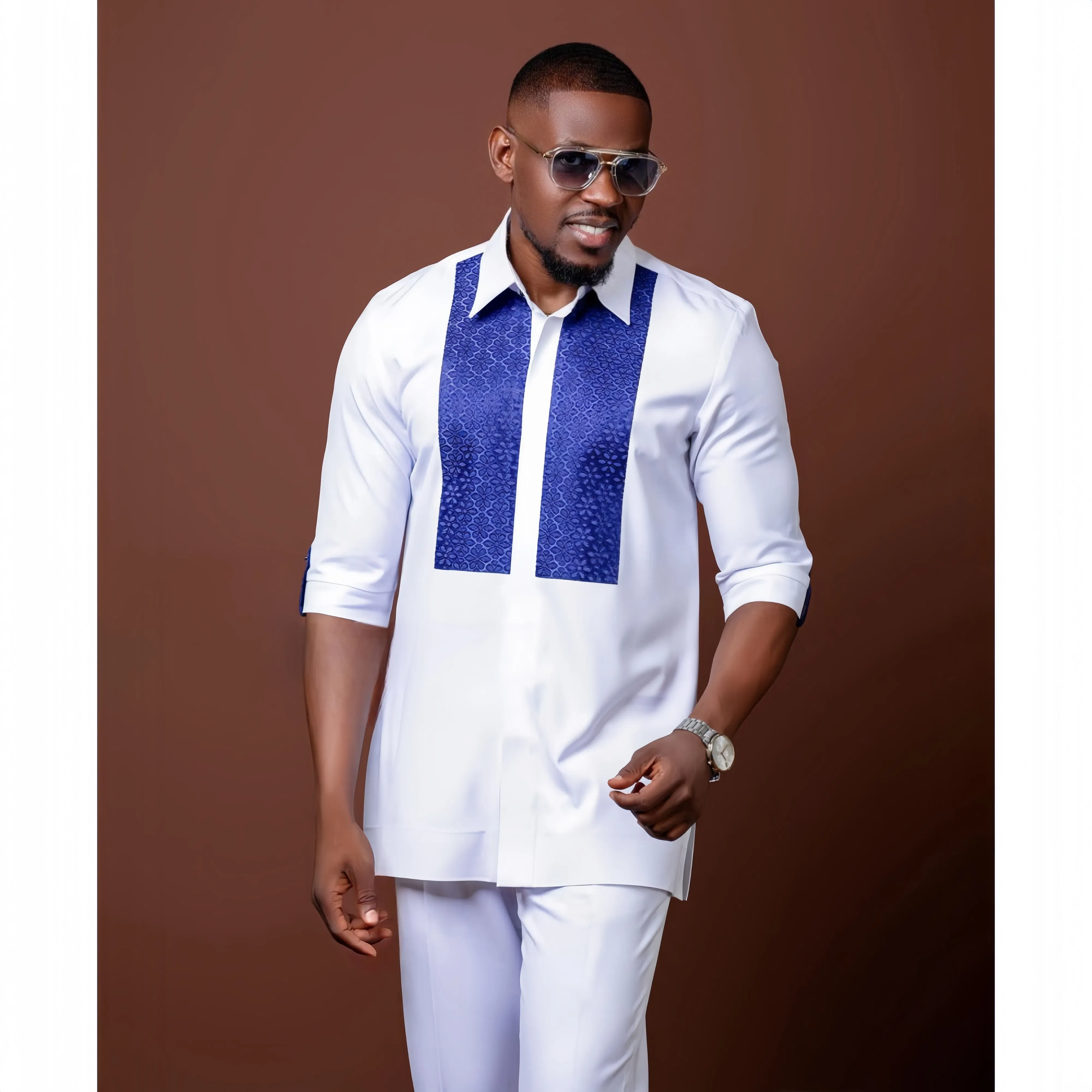 Color: GRAY, Size: 4XL - New Dashiki Men's Set Grey Round Neck Long Sleeve Luxury Brand Men's Suit Casual Slim Fit Men's Set Wedding Evening Suit