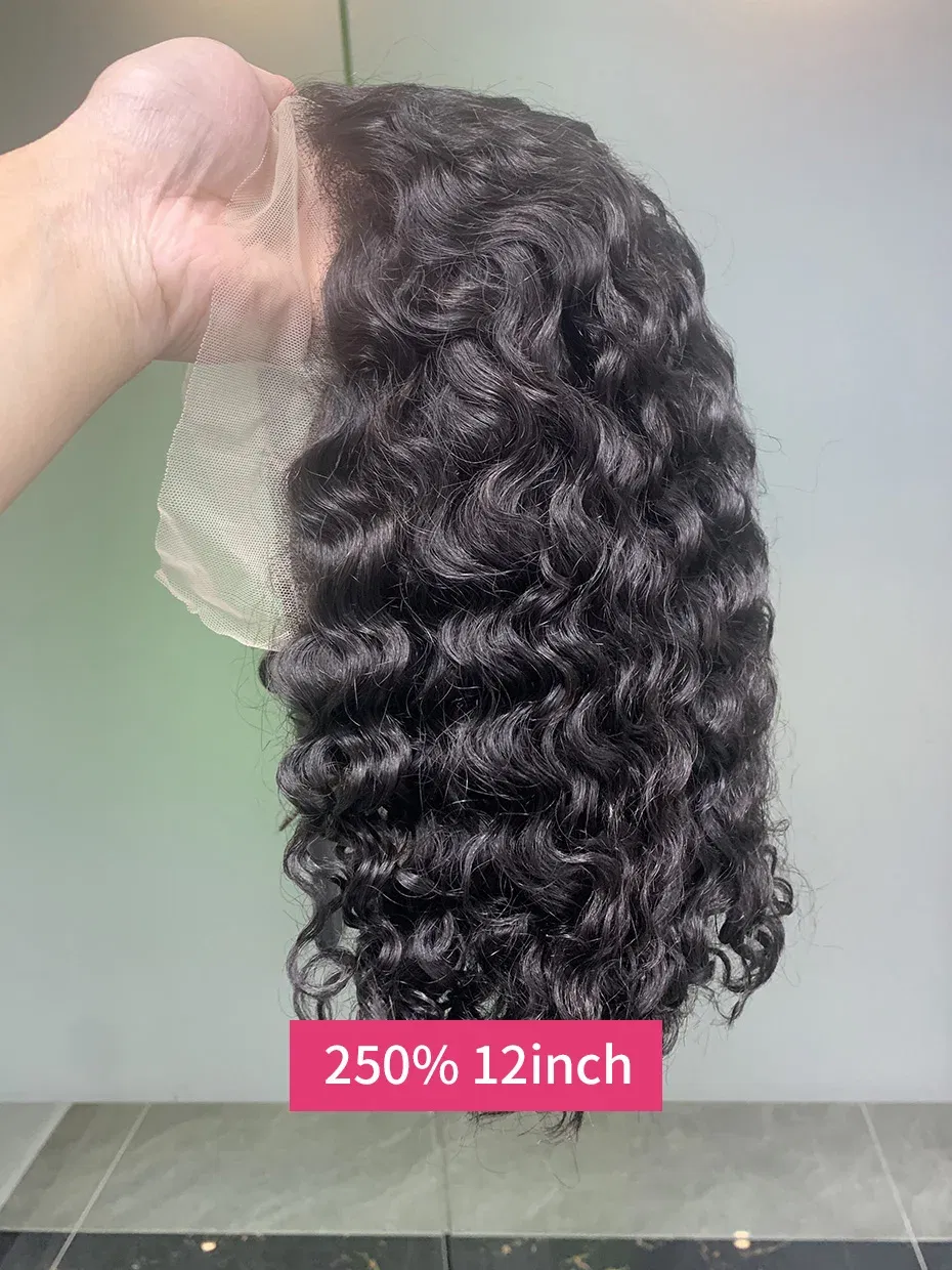 Hair Color: Natural Color, Ships From: CHINA, Stretched Length: 14inches, Density: 250% - Real 250 Density 13x4 Short Bob Wet and Wavy Human Hair Wigs Vietnam Raw Virgin Double Drawn Water Wave 13x6 Frontal Wig HD Lace
