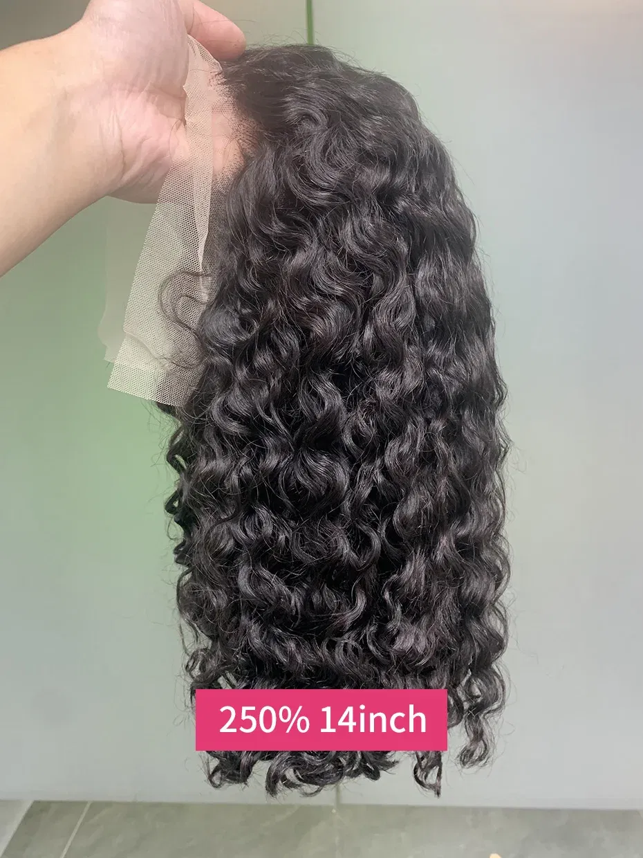 Hair Color: Natural Color, Ships From: CHINA, Stretched Length: 14inches, Density: 250% - Real 250 Density 13x4 Short Bob Wet and Wavy Human Hair Wigs Vietnam Raw Virgin Double Drawn Water Wave 13x6 Frontal Wig HD Lace