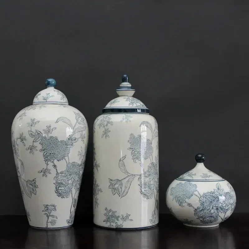 Color: Light Black - Jingdezhen-Antique Ceramics Vases Blue and White Porcelain Ornaments Flower Arrangement, Zen Style, Modern, Handmade Production