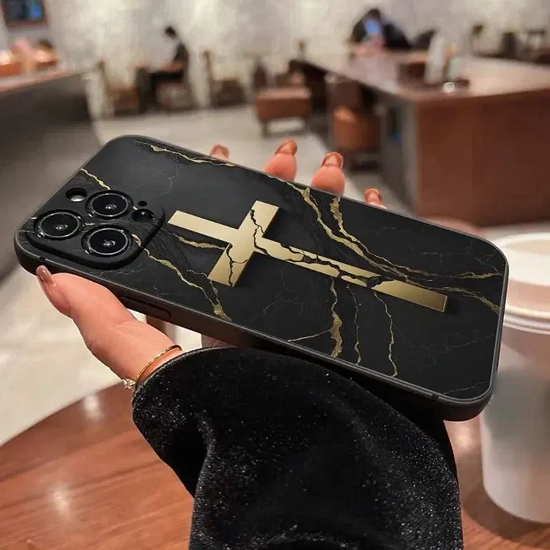 Color: black, Compatible-Phone Models: For iPhone 12 - Jesus Cross Painted Phone Case For iPhone 16 15 14 13 12 11 Pro Max XS X XR 7 8 Plus Mini SE 2020 2022
