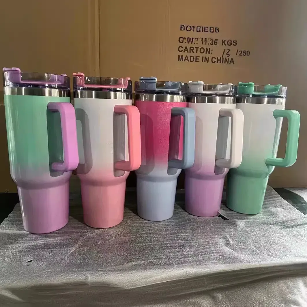 Color: Green, Capacity: >600ML - 40oz Insulated Tumbler With Lid and Straws Stainless Steel Coffee Tumbler with Handle Vacuum Leak Proof Coffee Cup