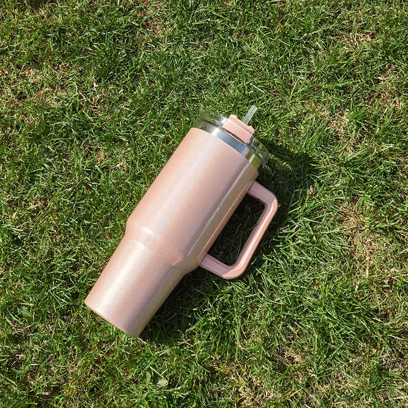 Color: Green, Capacity: >600ML - 40oz Insulated Tumbler With Lid and Straws Stainless Steel Coffee Tumbler with Handle Vacuum Leak Proof Coffee Cup