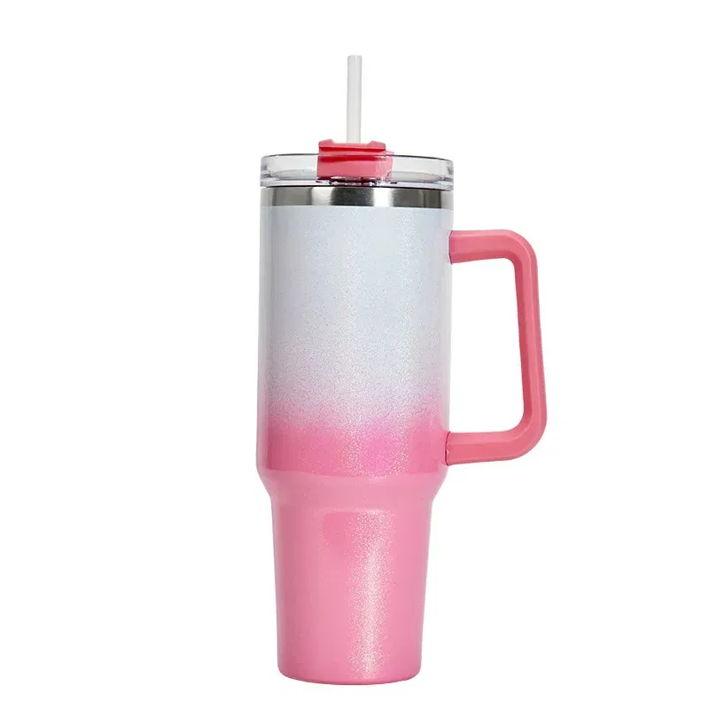 Color: Green, Capacity: >600ML - 40oz Insulated Tumbler With Lid and Straws Stainless Steel Coffee Tumbler with Handle Vacuum Leak Proof Coffee Cup