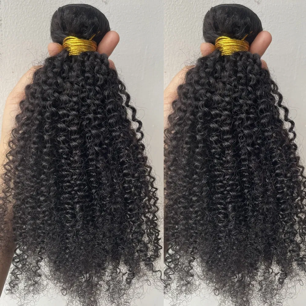 Color: Natural Color, Stretched Length: 16inches - Brazilian Afro Kinky Curly Human Hair Bundles 4b 4c Afro kinky Bulk Human Hair Weave Bundle Deal Hair Extensions Wholesale