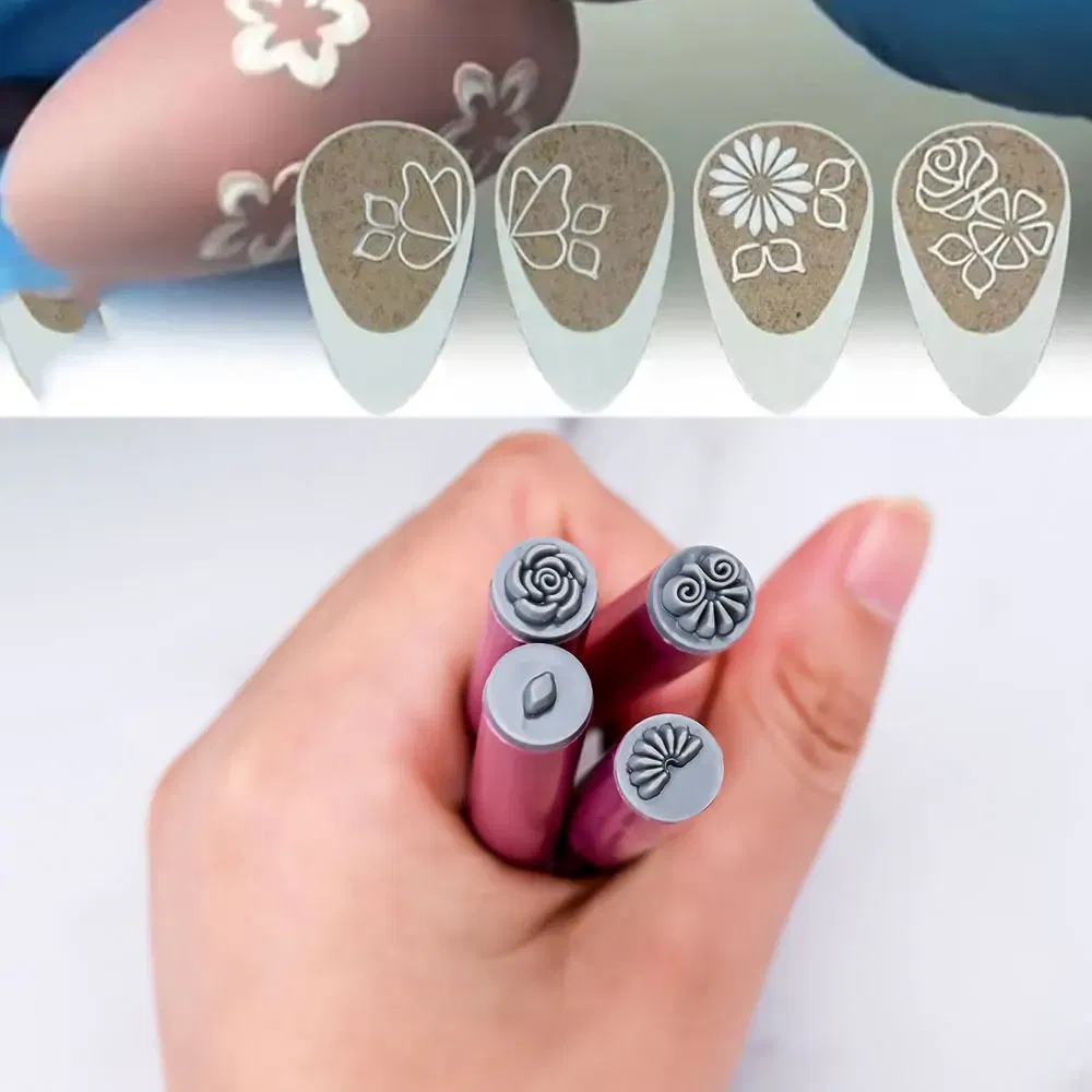 Color: WHITE - 4/6/10pcs Pink Nail Art Stamp Pen Nail Art Stamp Pen Handicraft Nail Art Flower Stamp Nail Diy Graffiti Stamp Pen Dotting Tools