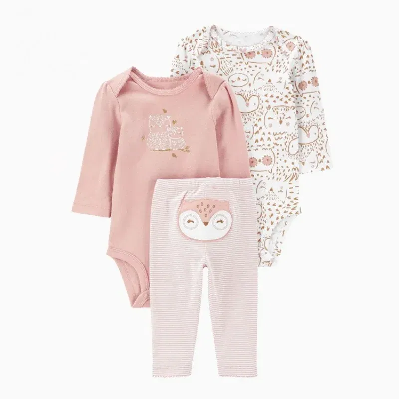 Color: ROYAL BLUE, Ships From: CHINA, Kid Size: 24M - 3PCS Baby Clothing Set Autumn Newborn Baby Girl Pure Cotton Clothes Set Soft Cute Animal Kids Bodysuits+Pants+Romper Bebe 6-24M