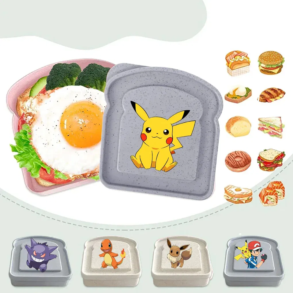 Color: Yellow - new pokemon Sandwich Containers Lunch Toast Storage Box With Lid Portable Food Storage Reusable Microwave Lunch Sandwich Box