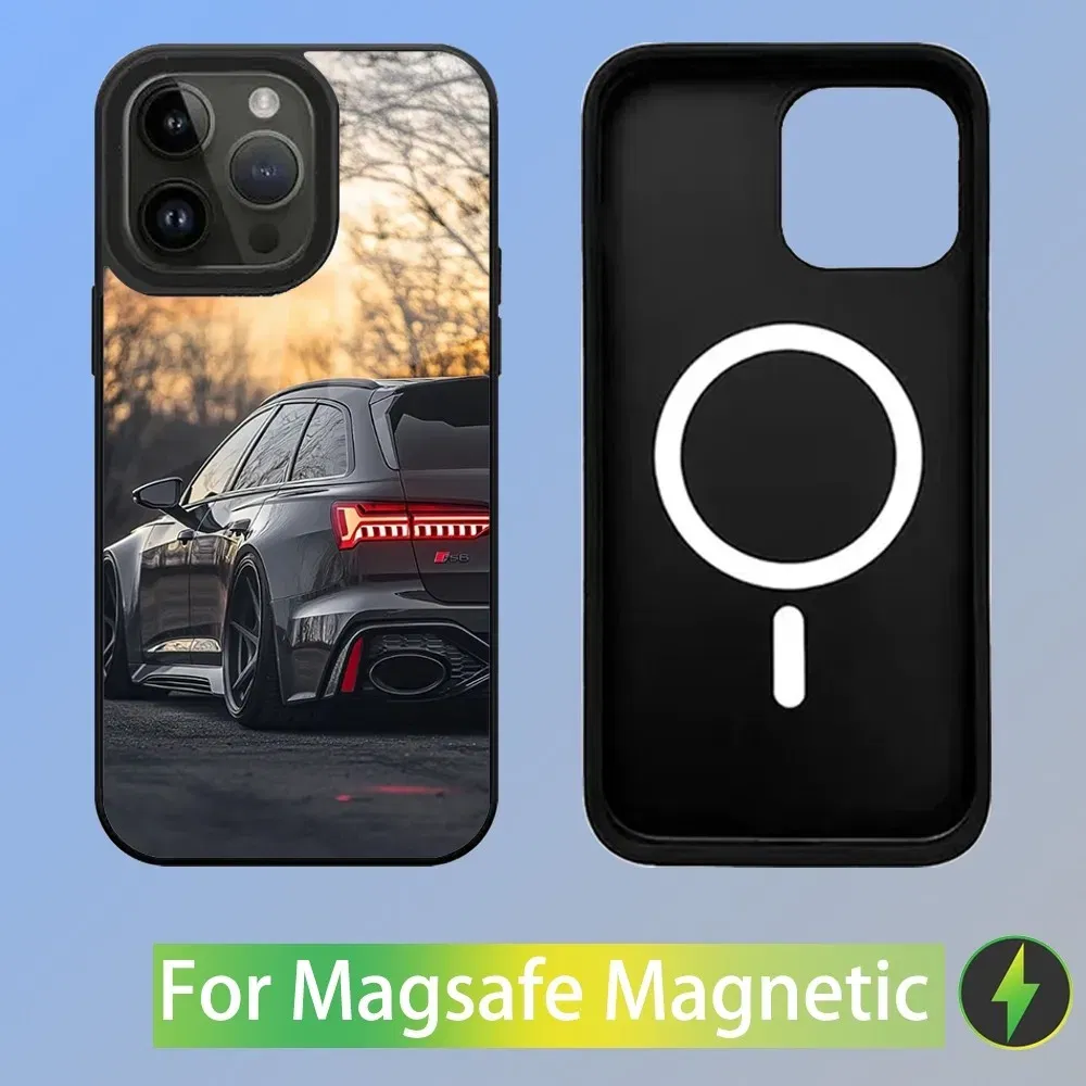 Color: GRAY, Material: Neoprene - R-S 6 7 sport car Phone Case For iPhone 16,15,14,13,12,11,Plus,Pro,Max Mini A-AudiS-S Magsafe Magnetic Wireless Charging