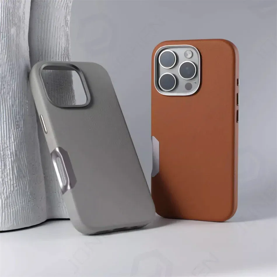 Color: Silver Pink, Material: Vinyl - For Magsafe Leather High Quality Alloy Camera Button Magnetic Case For iPhone 16 Pro Max 16pro Wireless Charge Shockproof Cover