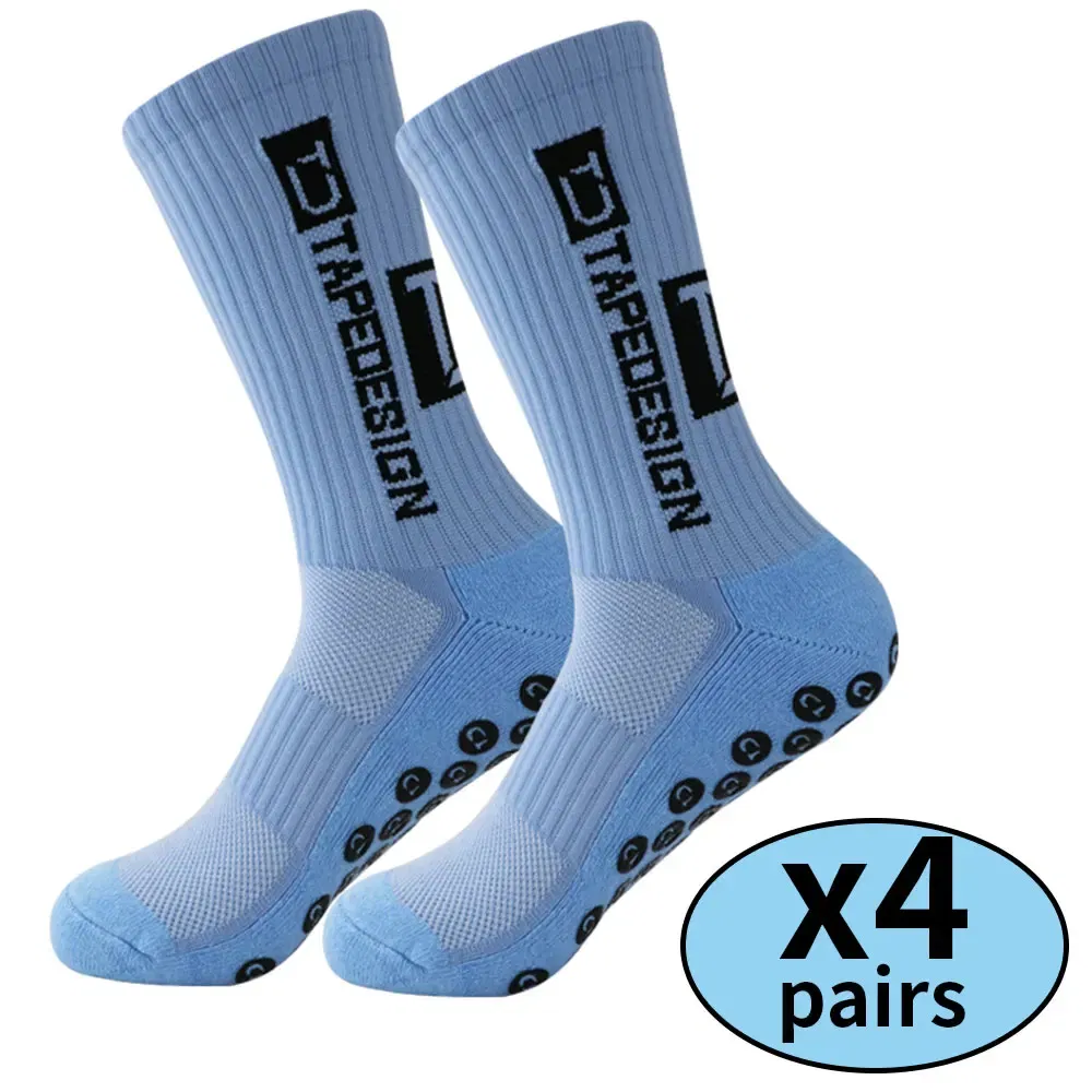 Color: PURPLE - 4 pairs of new non slip football socks, basketball socks, yoga socks, sports socks, outdoor sports socks