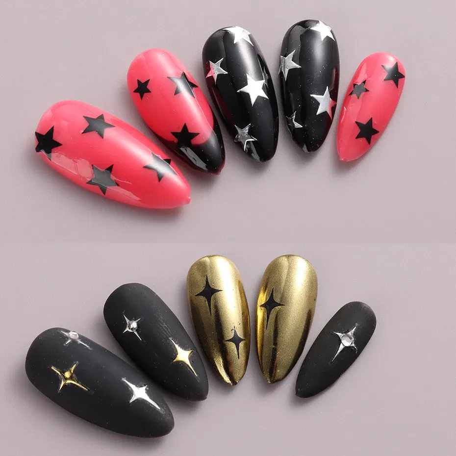 Color: Translucent - Sliver Stars Nails Stickers 3D Bronzing Laser White Cross Starlight Glossychic Y2k Stylish Adhesive Manicure Decorations SO-167