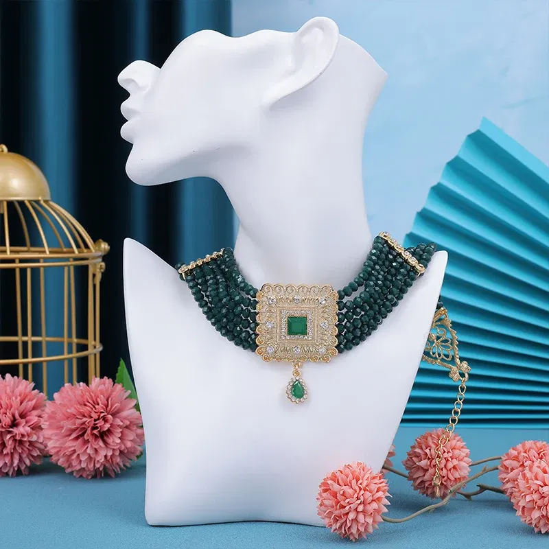 Metal color: SILVER PLATED - Hand Beaded Necklaces Water Drop Pendants Beaded Necklaces For Arab Brides