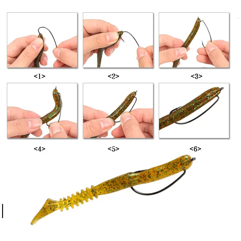Color: Yellow - 100 pcs Wide Gap Worm Fishing Hooks Jig Crank Big Bass Hook Black High Carbon Steel Crank Barbed Hook for Soft Fishing Lure