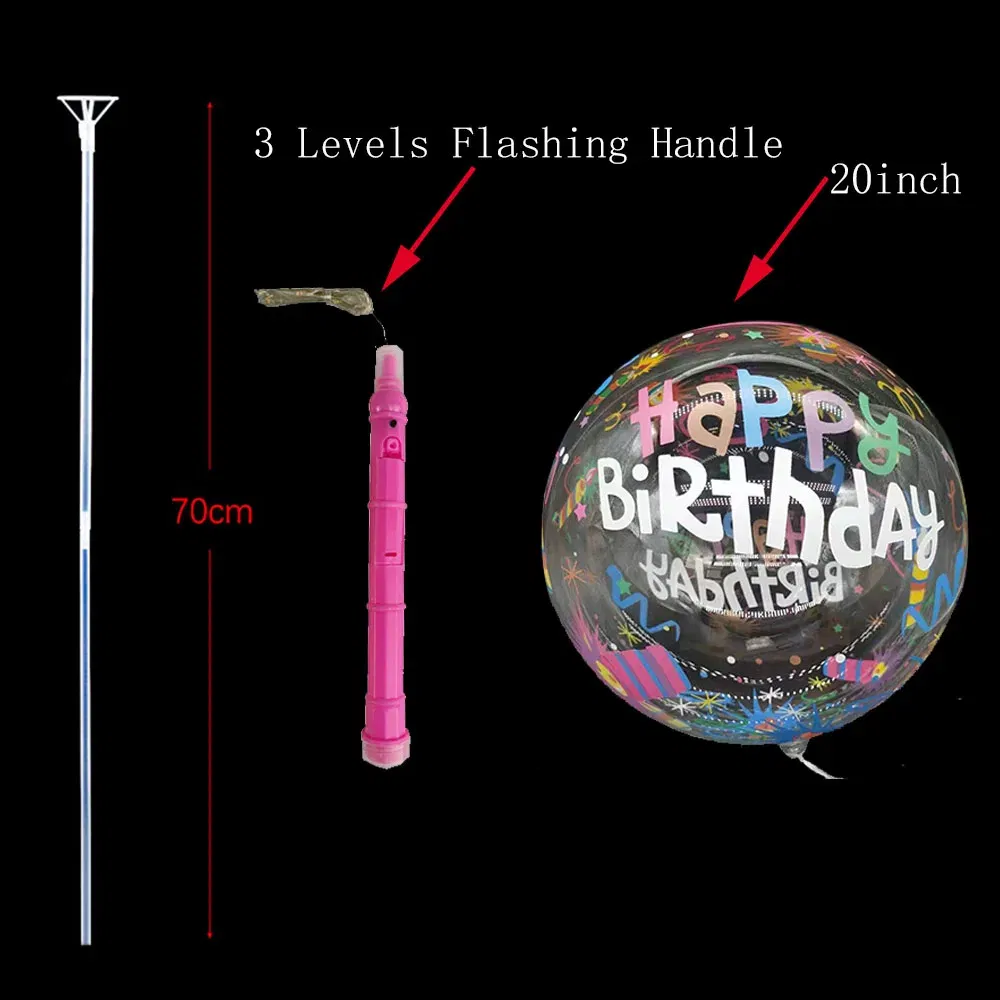 Color: MINT GREEN, Ballon Size: 10inch, Shape: N - 1/5/10/20/30pcs LED Light Up BoBo Balloons Colorful 3 Levels Flashing Handle 20 Inches Bubble Balloon 70cm Stick