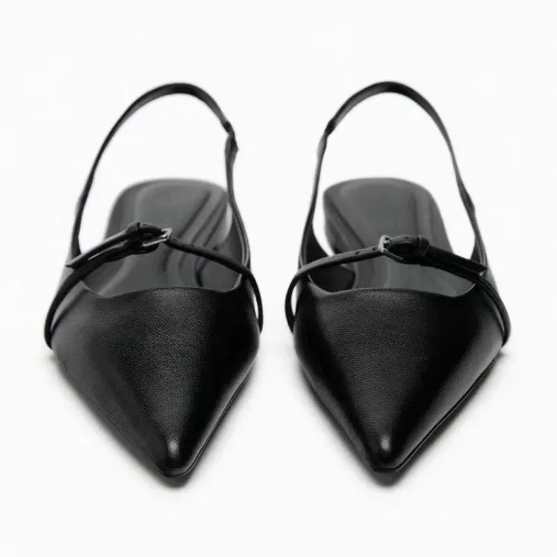 Color: black, Shoe Size: 38 - New Women Sandal Fashion Pointed Toe Shallow Mouth Non-slip  Ladies Elegant Slingback Shoes Flat Sandals