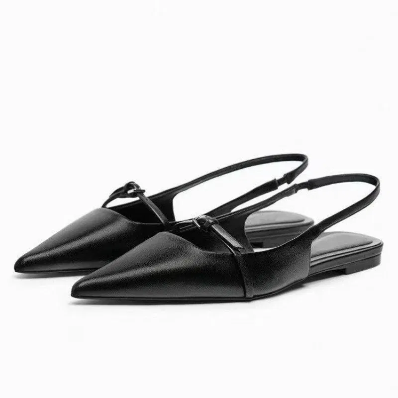 Color: black, Shoe Size: 38 - New Women Sandal Fashion Pointed Toe Shallow Mouth Non-slip  Ladies Elegant Slingback Shoes Flat Sandals