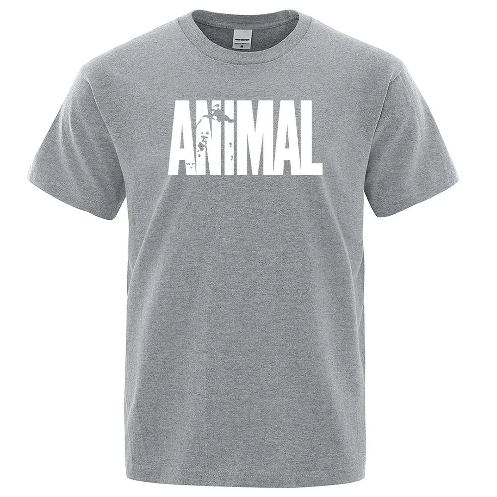 Color: GRAY, Size: XXXL - Fashion ANIMAL Letter Print Men T-Shirts Street Funny Short Sleeves Loose Oversized T Shirt O-Neck Breathable Cotton Clothing