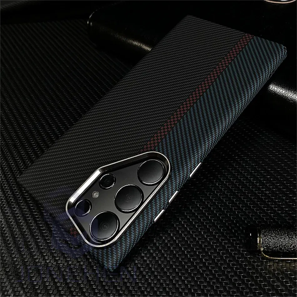 Color: army green, Material: leather - Carbon Fibre 3D Relief For MagSafe Case For Samsung Galaxy S24 Ultra S23 Plus Wireless Charge Hard PC Shockproof Magnetic Cover