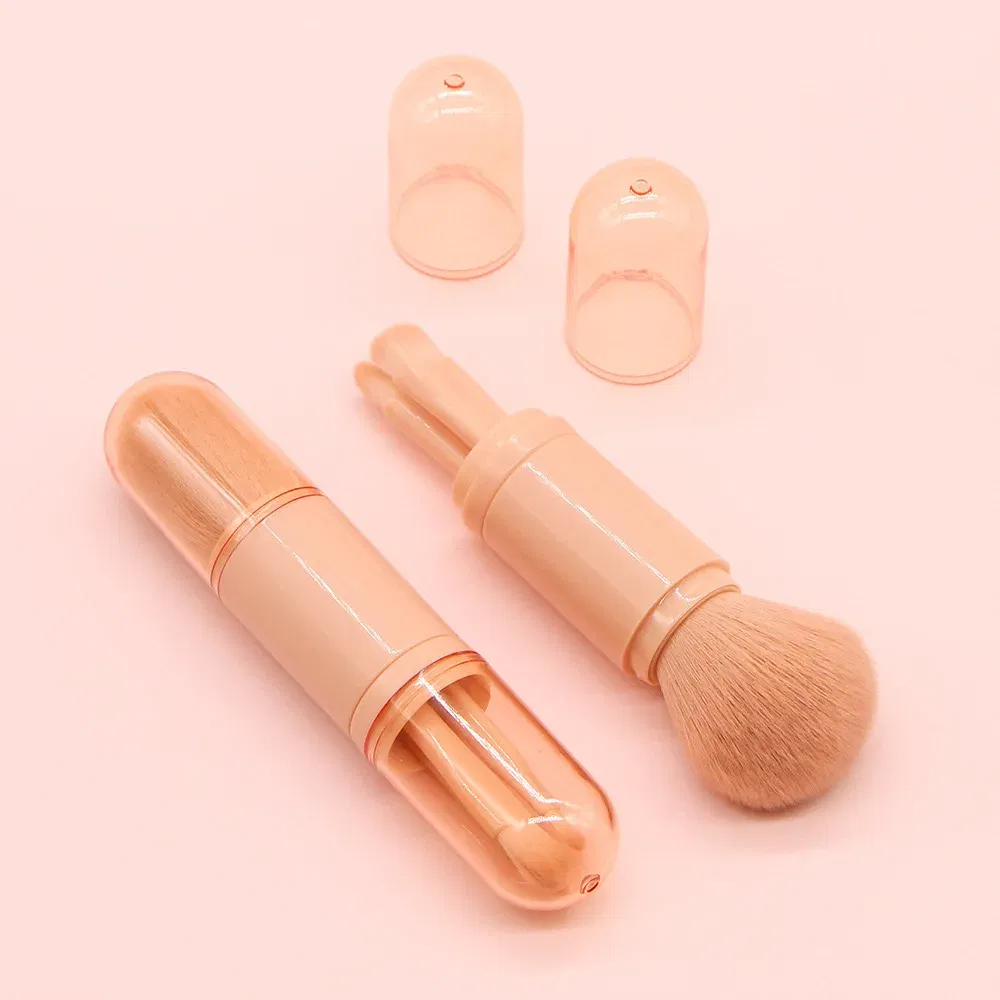 Handle Color: Pink - 4pcs/set 4 In 1 Telescopic Makeup Brush Portable Travel Makeup Brushes Set Eyeshadow Loose Powder Mini Makeup Brush Beauty Tools