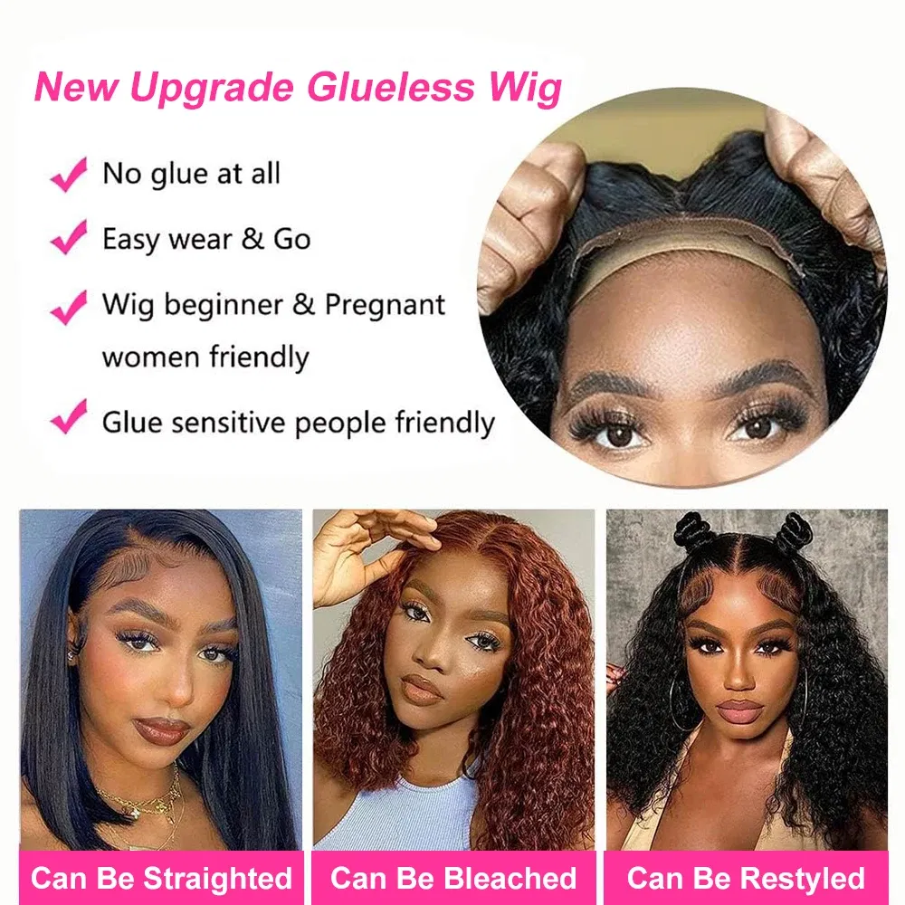 Hair Color: #1B, Ships From: United States, Stretched Length: 16inches, Density: 150% - Water Wave Bob Wig Glueless Preplucked Human Wigs Ready To Go 13x4 Frontal Brazilian Wigs HD Transparent Lace Wig Deep Curls