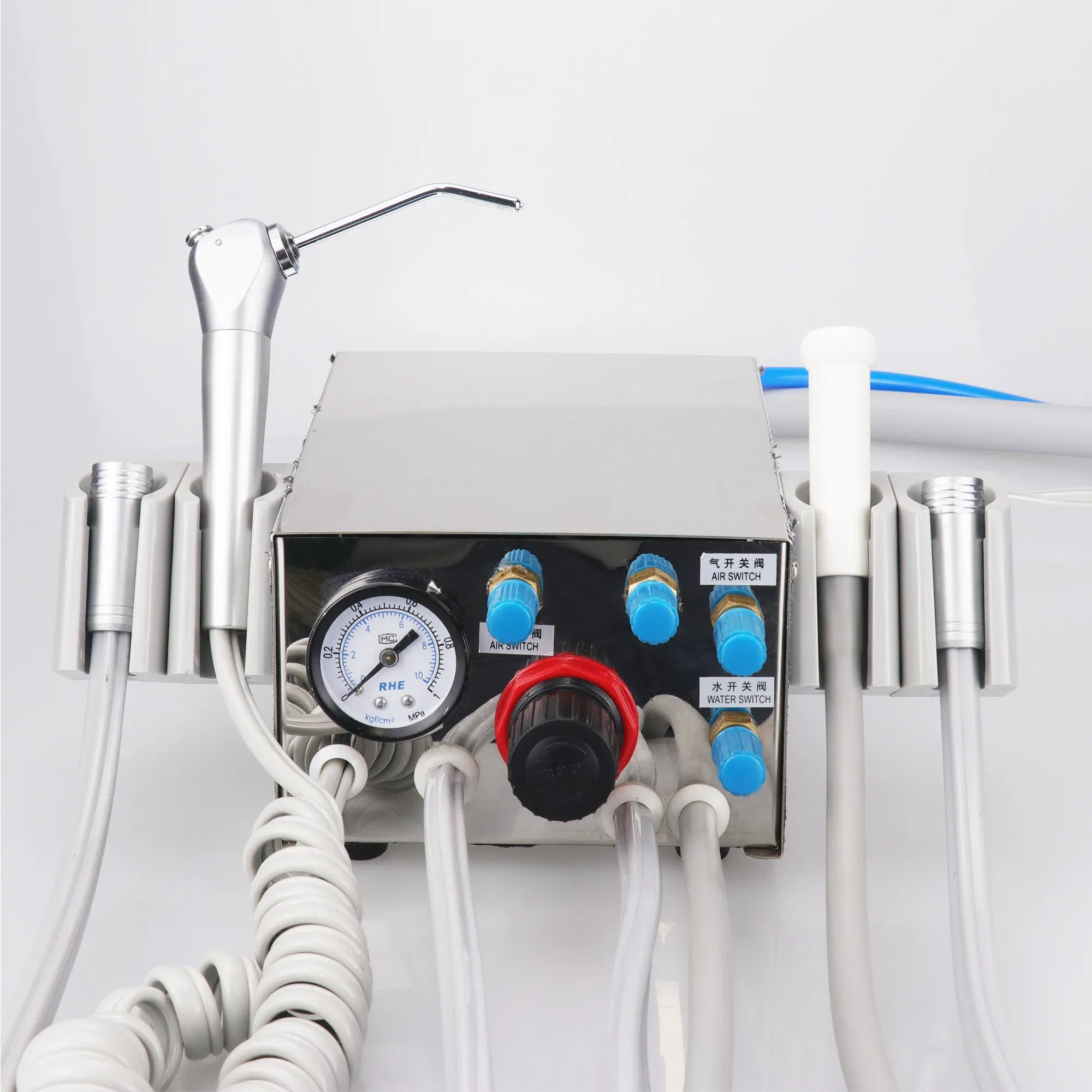 Color: GRAY - Dental Portable Turbine Unit Work with Air Compressor 3 Way Syringe 2/4 Holes Teeth Whitening Dental Equipment