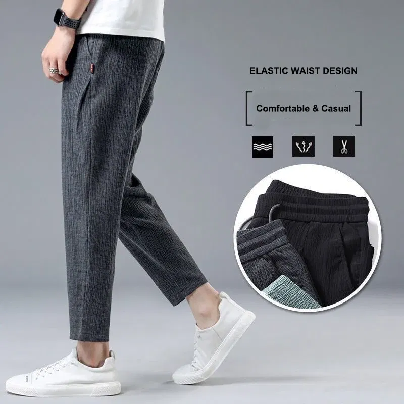 Color: GRAY, Size: XXXL - Summer Ice Silk Man Jogger Linen Pants Casual Wide Summer Sweatpants Male Spring Lightweight Halking Harem Trousers