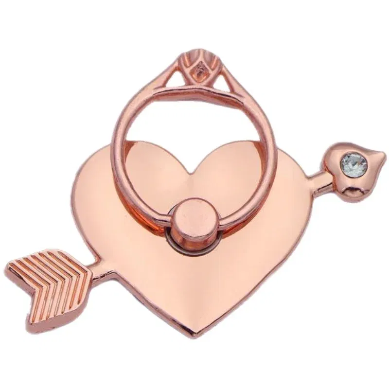 Color: black - Mental Mobile Phone Ring Buckle Bracket Full Metal 360 Back Sticker One Arrow Through The Heart Love Phone Stand accessories