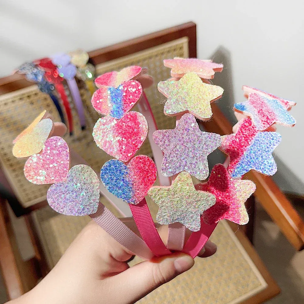 Color: Gold - 1pcs Fashion Glitter Kids Hair Band Lovely Bow Stars for Headband Girls Cute Colors Hair Tiaras Hairbands Hair Accessories Gifts