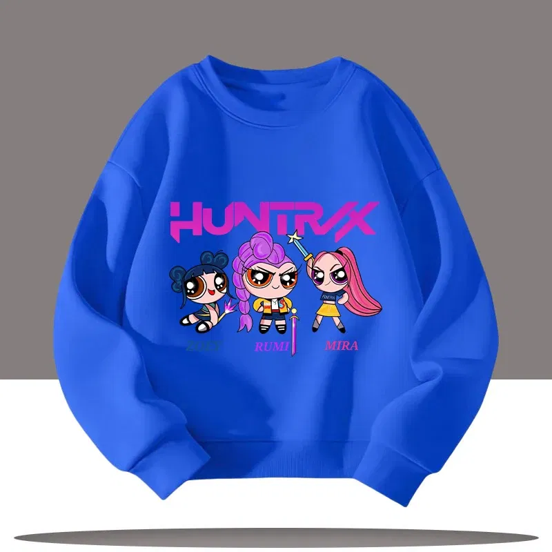 Color: Dark Grey, Kid Size: 6 - K-pop Demon Hunters Cartoon Print 3-12 Year Old New Style Kids Round-neck Sport Shirt Cute Girl Casual Top Children's Clothing