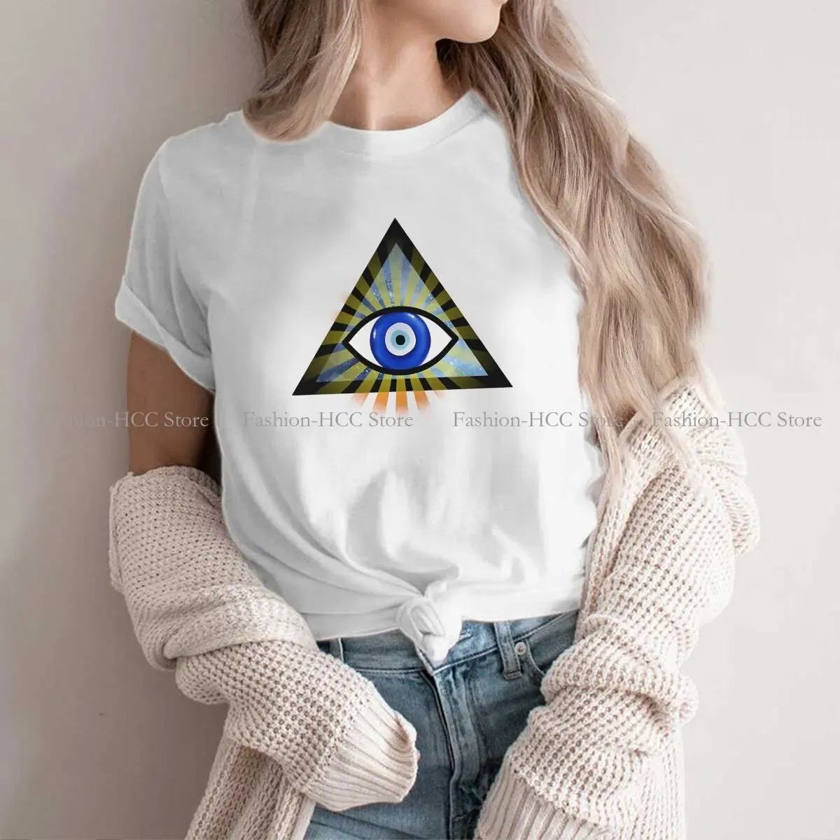 Color: WHITE, Size: M - Evil Eyes Polyester TShirts Evil Eye Protection - All Seeing Eye Personalize Homme T Shirt Hipster Tops