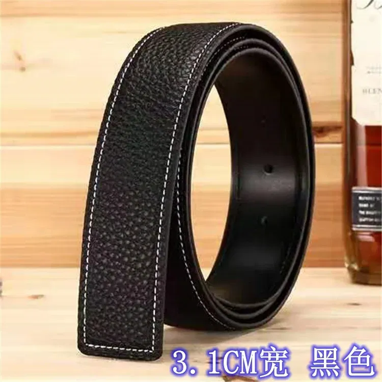 Color: MULTI, Belt Length: 110cm - 3.1cm No Buckle Belt Brand Belt Men High Quality Male Genuine Real Leather Strap forJeans Litchi grain Belt Cinturones Hombre