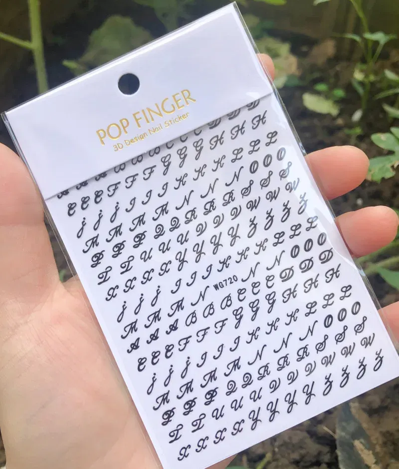 Color: GRAY - 1PCS New English Alphabet Nail Stickers Multi-Color Laser Reflective Nail Slider Art Cool Text Nail Kit