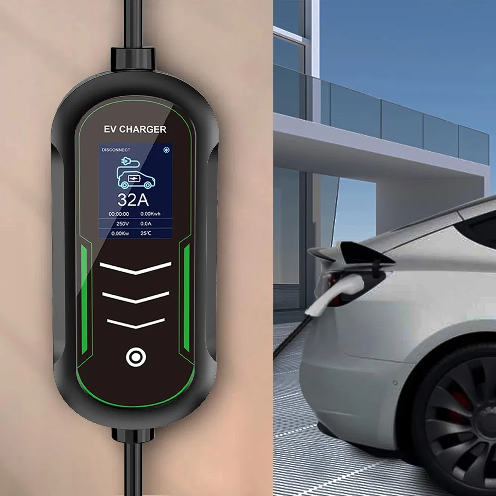 IPENGEN Portable EV Charger 220V 7KW J1772 Type1 IEC62196 Type2 GBT Charger 32A Adjustable Current Charger for Electric Car