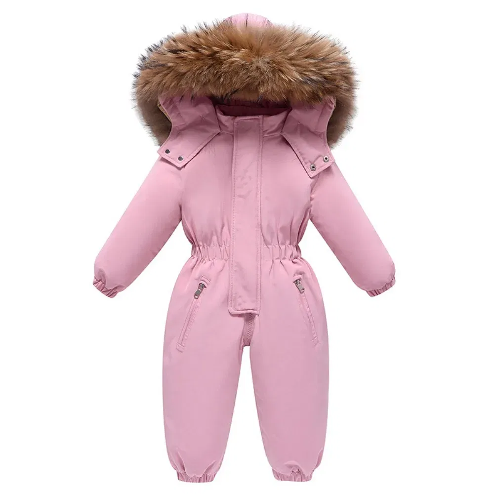 Color: Beige, Kid Size: 6M - 2024 New Cute Simple Children's One-piece Down Jacket 1-6 Years Old Outdoor Skiwear Jacket Crawling Suit Boys Girls Onesie