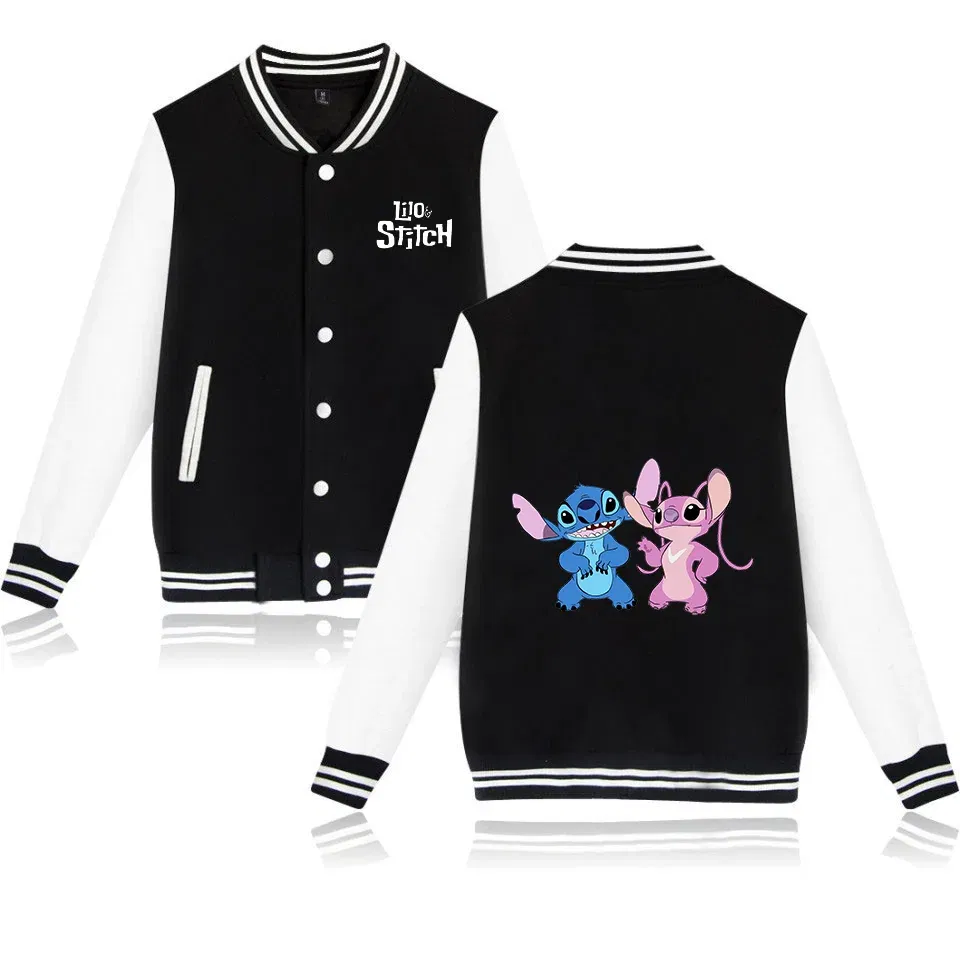 Color: Khaki, Size: 4XL - Lilo Stitch Baseball Jacket Men Women Hip Hop Harajuku Jackets Streetwear Kids Boys Girls Loose College Coats