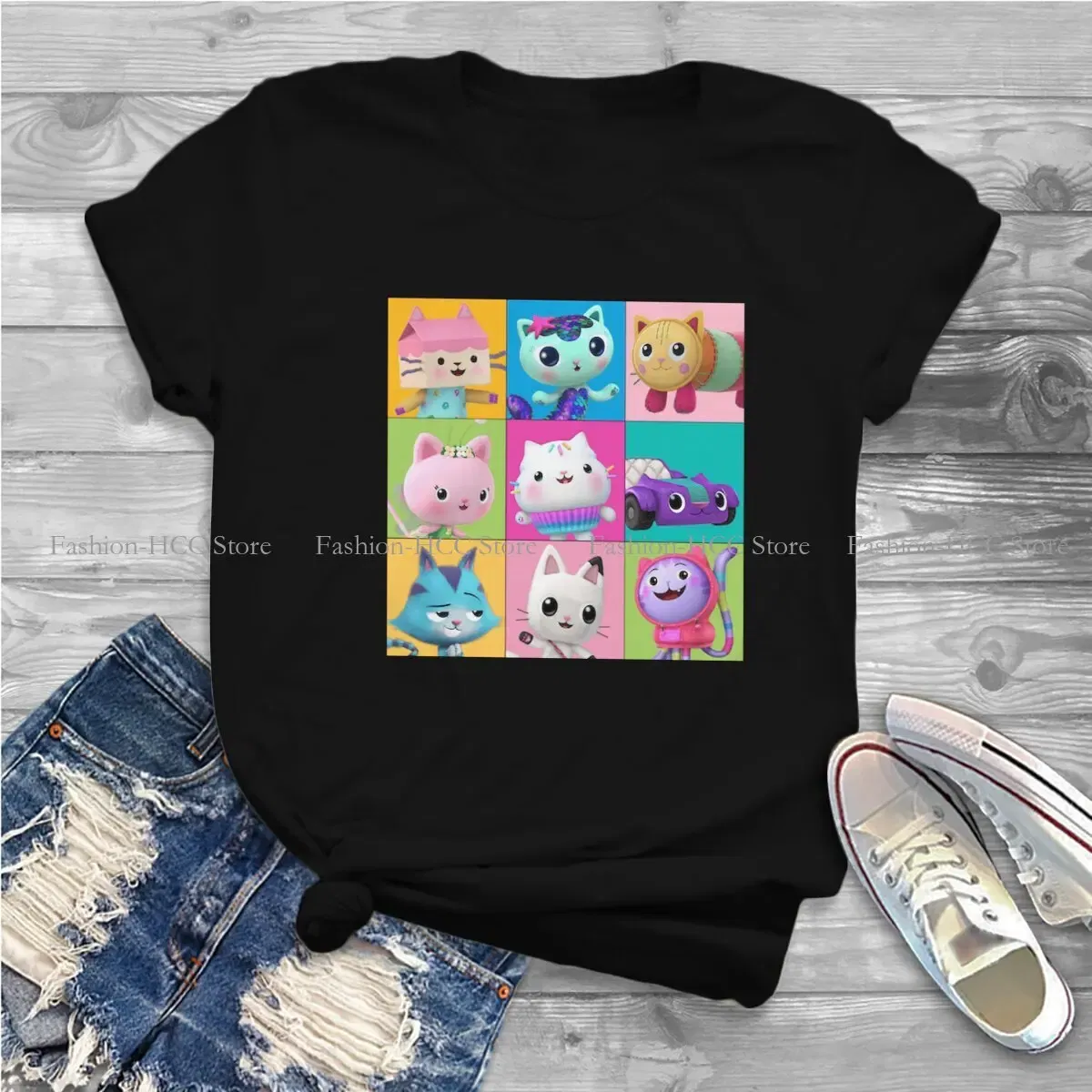 Color: black, Size: S - Essential Style Polyester TShirt Gabby's Dollhouse Gabby Cartoon Comfortable Hip Hop Gift Idea T Shirt Stuff