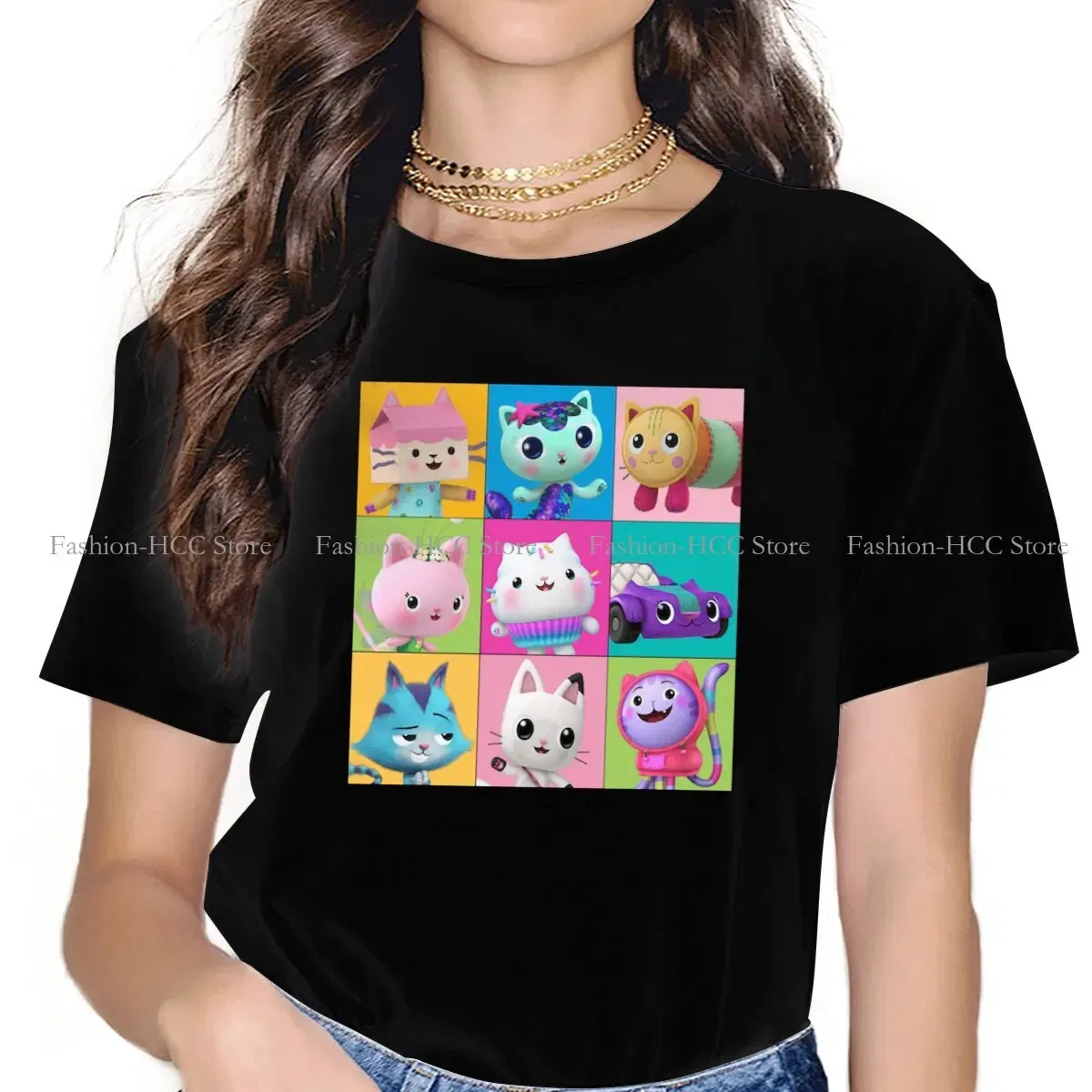 Color: black, Size: S - Essential Style Polyester TShirt Gabby's Dollhouse Gabby Cartoon Comfortable Hip Hop Gift Idea T Shirt Stuff