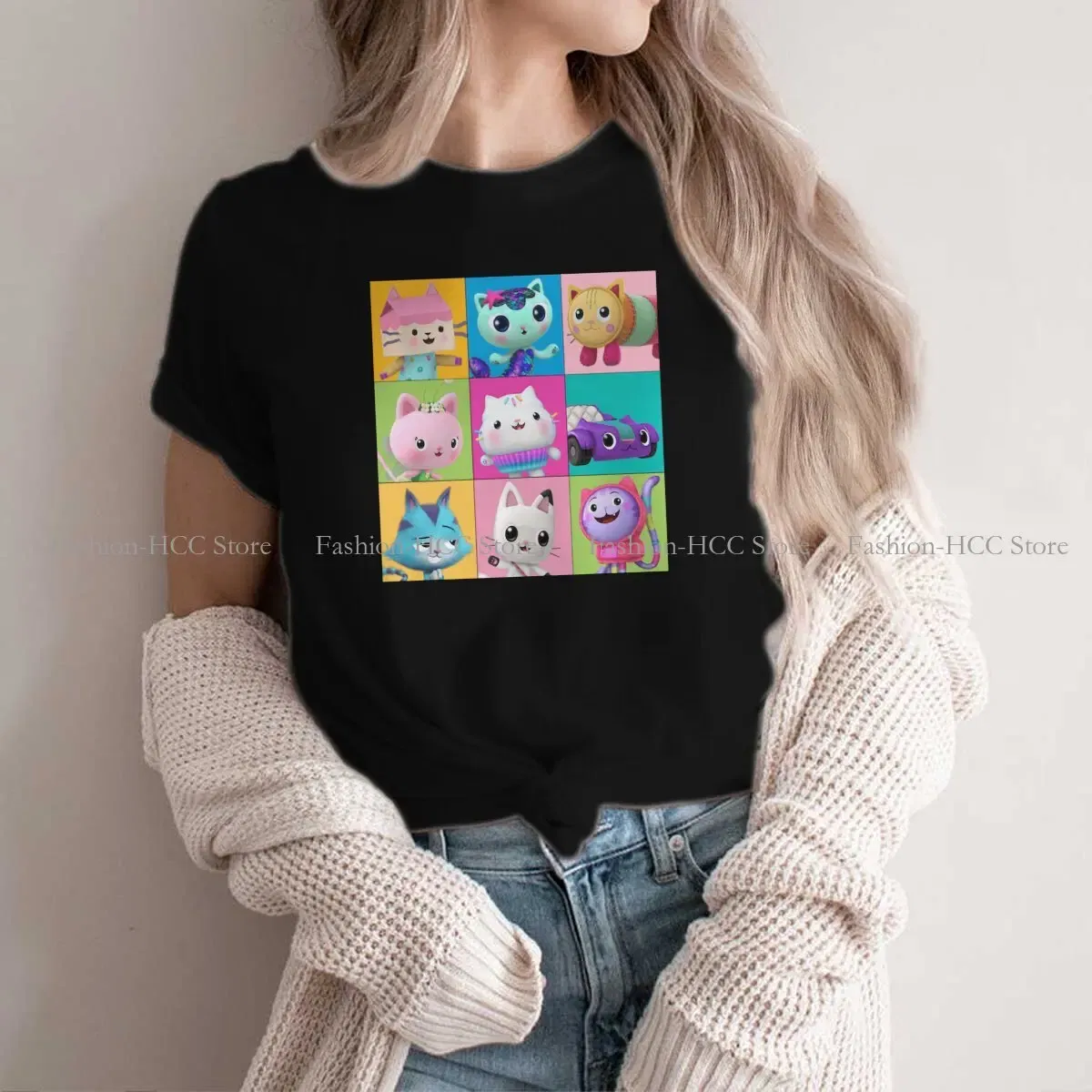 Color: black, Size: S - Essential Style Polyester TShirt Gabby's Dollhouse Gabby Cartoon Comfortable Hip Hop Gift Idea T Shirt Stuff