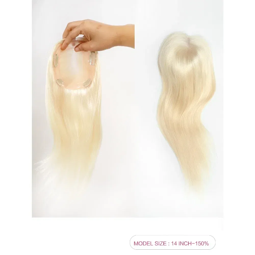 Toupee Color: 613#, Toupee Size: 5x7, Toupee Design: free, Toupee Density: 120%, Length: 14 inches - 5.5X6inch Mono Base Brazilian Remy Human Hair Topper 12"-18" Double Pu Around Thick Invisible Mono Topper for Women Hairpieces